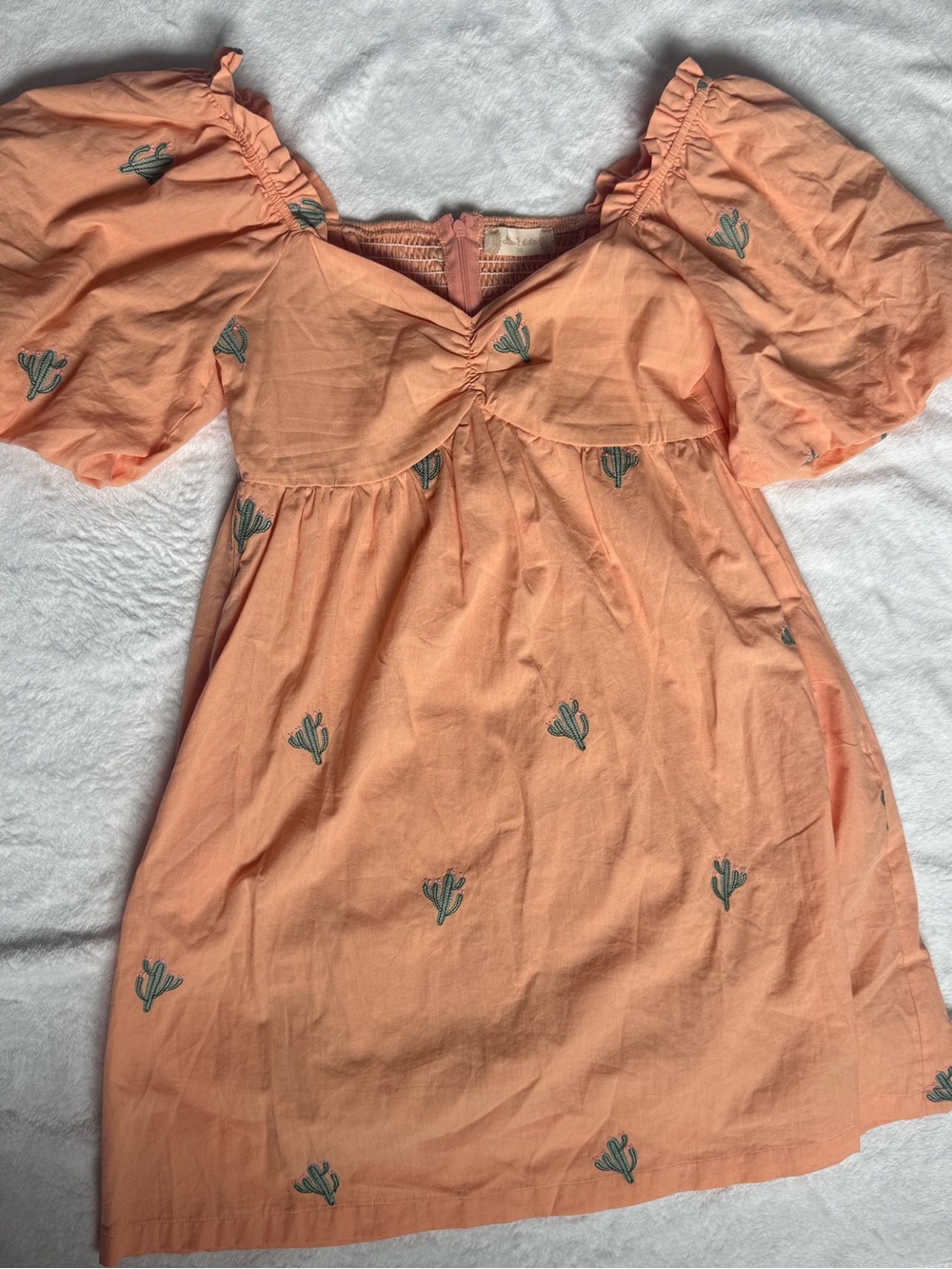 Altar’d State Peach Embroidered Puff-Sleeve Casual Dress